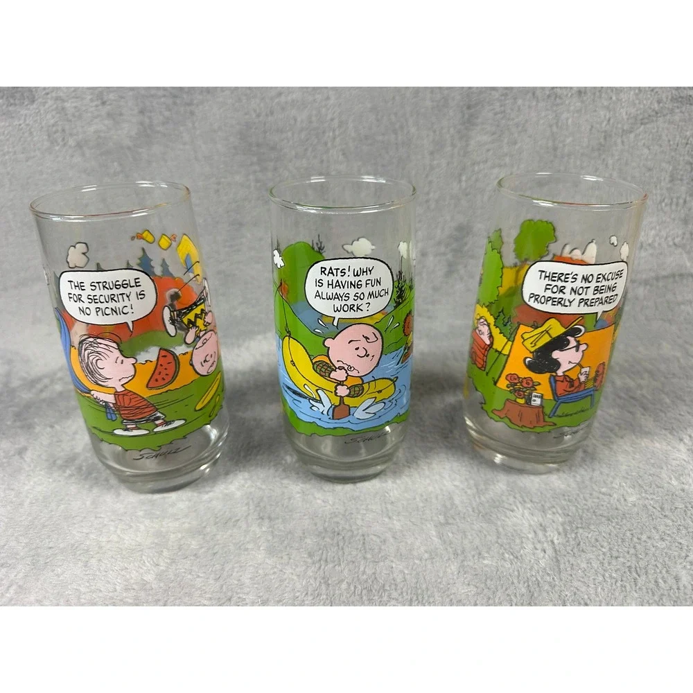 Vintage 1983 McDonald's Camp Snoopy Peanuts Glasses Set of 3 Charlie Brown